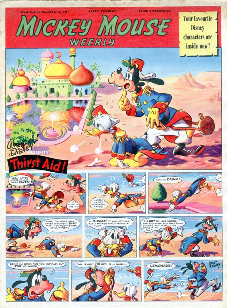 Denne siden fra et Micky Mouse-blad fra 1951 har jeg kopiert fra denne bloggen. 